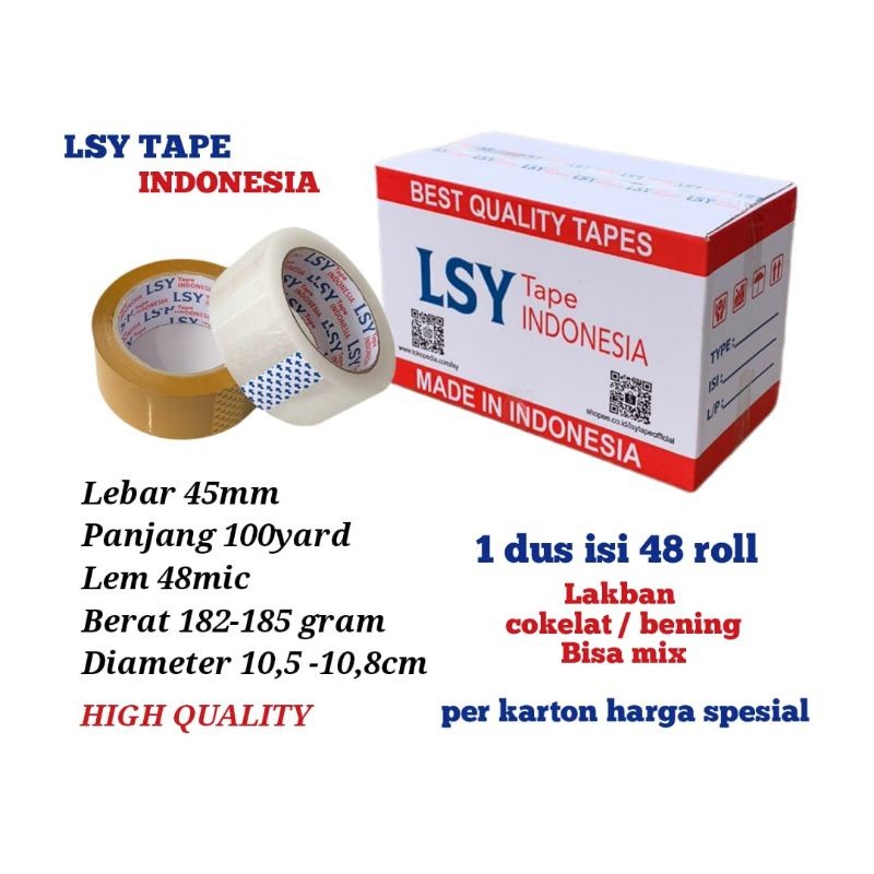 

lakban bening / cokelat 100yard 1 dus isi 48 roll LSY TAPE INDONESIA ( CBM )