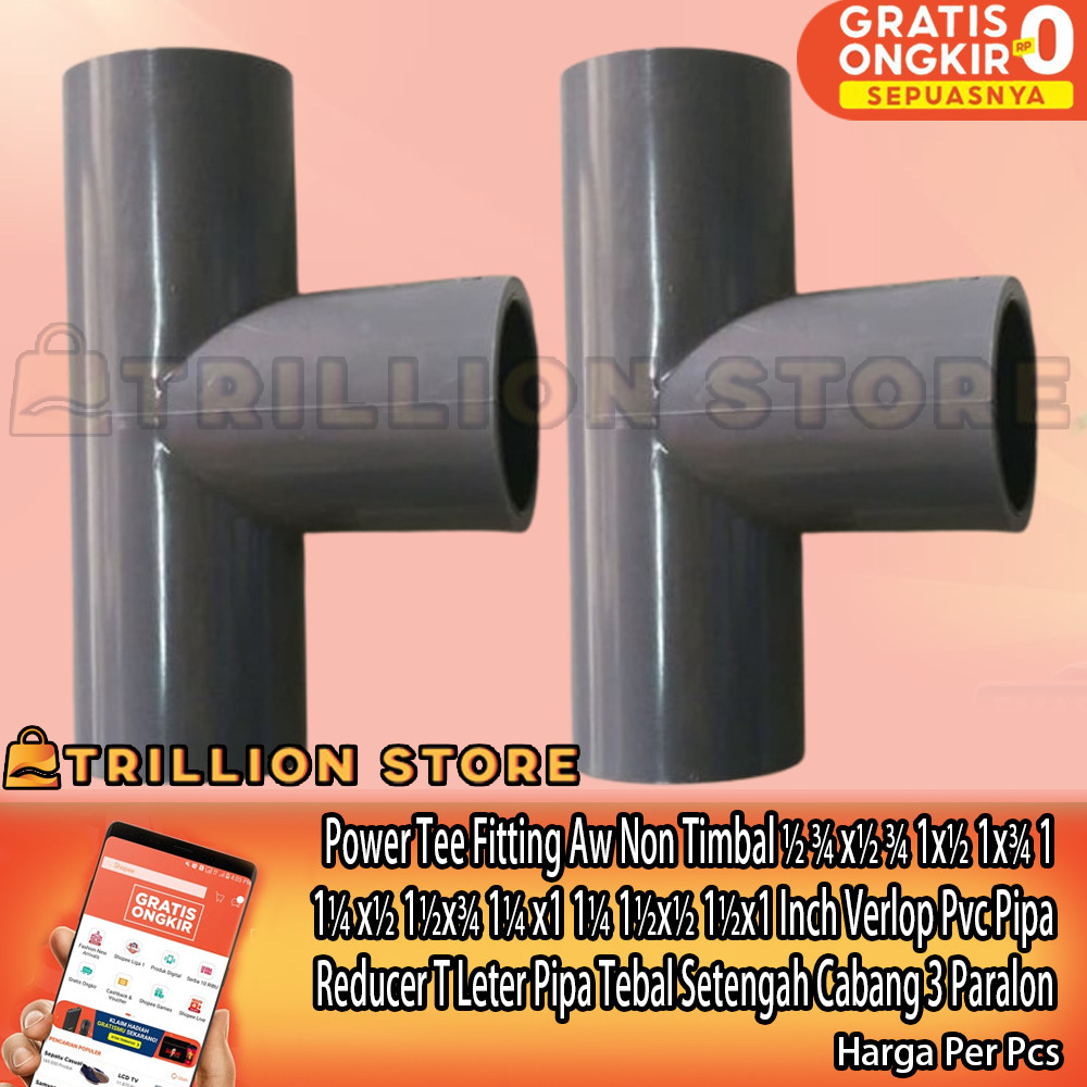 Power Tee Fitting Aw Non Timbal ½ ¾ x½ ¾ 1x½ 1x¾ 1 1¼ x½ 1½x¾ 1¼ x1 1¼ 1½x½ 1½x1 Inch Verlop Pvc Red