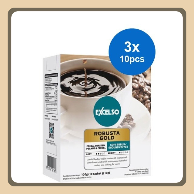 

Excelso Robusta Gold Folding Box Kopi 10 x 10 gr (3 pack)