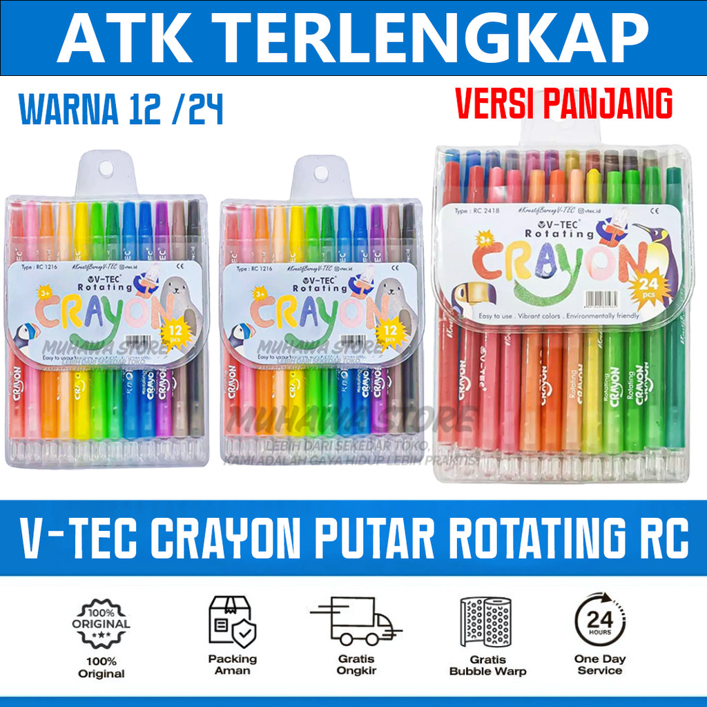 

V-TEC Rotating Crayon RC-2418 RC-1216 (PANJANG) / Crayon Putar / Caryon Ulir / Krayon PANJANG