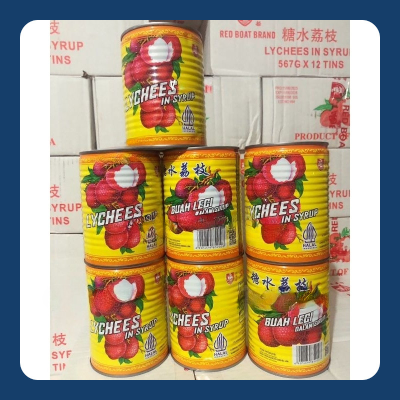 

Leci kaleng Red Boat Brand Lychees in syrup - buah leci dalam sirup HALAL