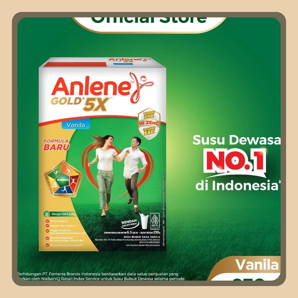 

Anlene Gold 5X Susu Bubuk Dewasa Vanila 230g - Nutrisi Tinggi Kalsium Untuk Tulang, Sendi, Dan Otot