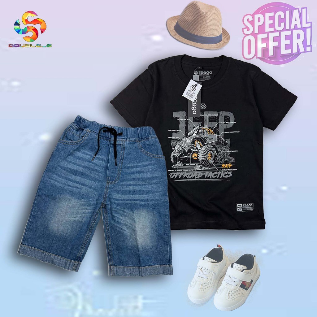 Setelan anak laki laki baju kaos distro celana jeans pendek cowok usia 2-12 tahunCO