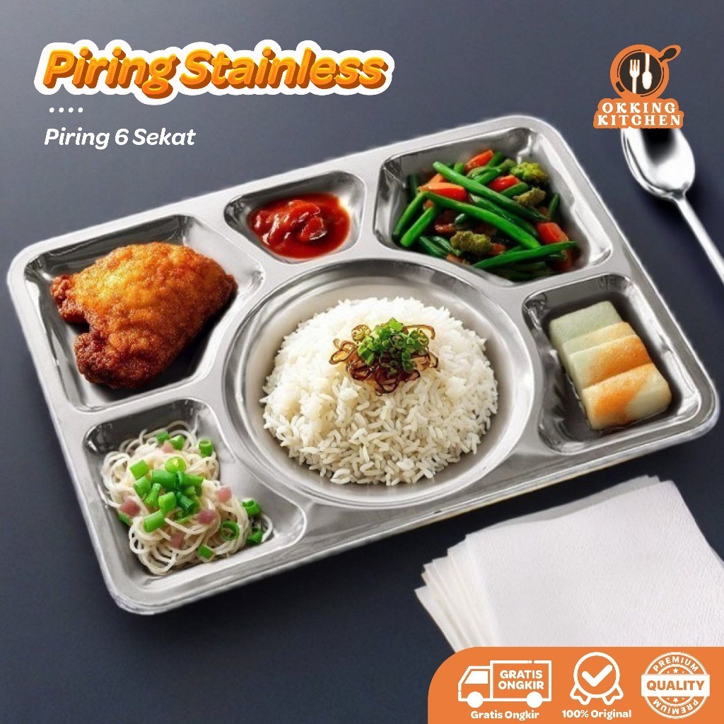 KING BALANCE piring nampan stainless sekat 6 food tray tebal rumah sakit meshtray plato tempat saji