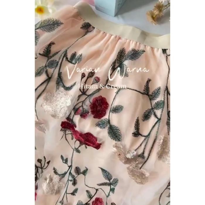 ROK TUTU 3D ROSES MOTIF TIMBUL PREMIUM IMPORT / ROK TUTU BUNGA IMPORT - cream