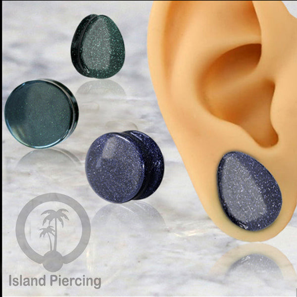 Genuine stone ear plugs untuk tinidik Piercing large Gauge, Sand stone Biru tua dan Hijau tua