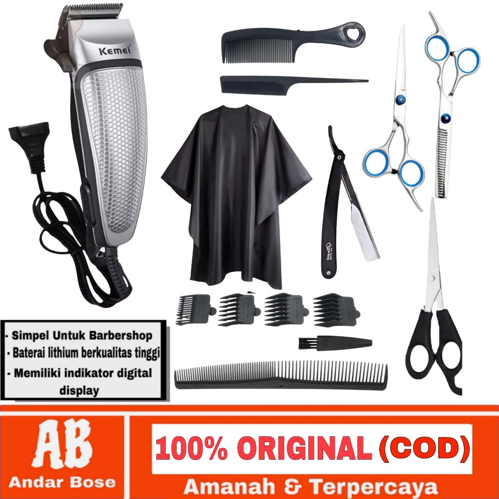 Paketan Barbershop Satu Set Alat Mesin Cukur Taper Professional Clipper Kemei Electric Barbershop Se