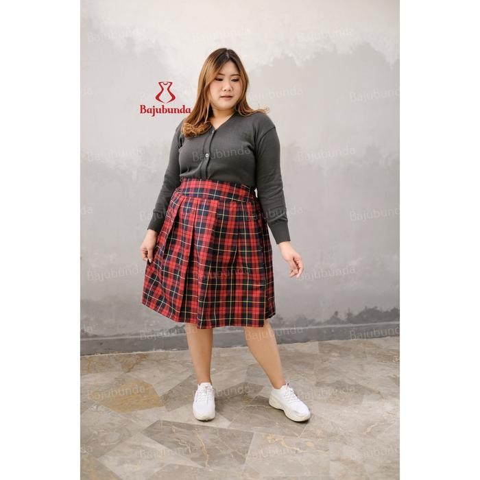 Rok Midi Jumbo Kotak Kotak / Rok Big Size / Plus Size Skirt / Midi Skirt Karet Katun Wanita Mini - B
