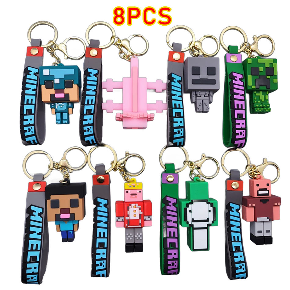 Game Minecraft Figure Model Toys Pixel Key ain My World Cartoon Creeper Doll Silicone Pendant Keyrin