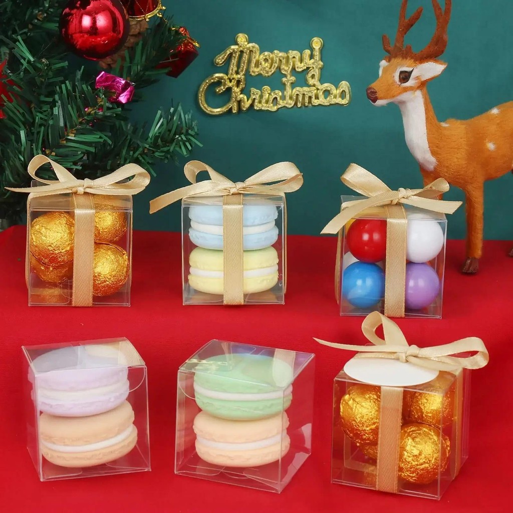 

50PCs Clear Favor Boxes, Clear Gift Boxes Mini Transparent Cube Macaron Boxes Candy Boxes for Wedding Favors Baby Shower