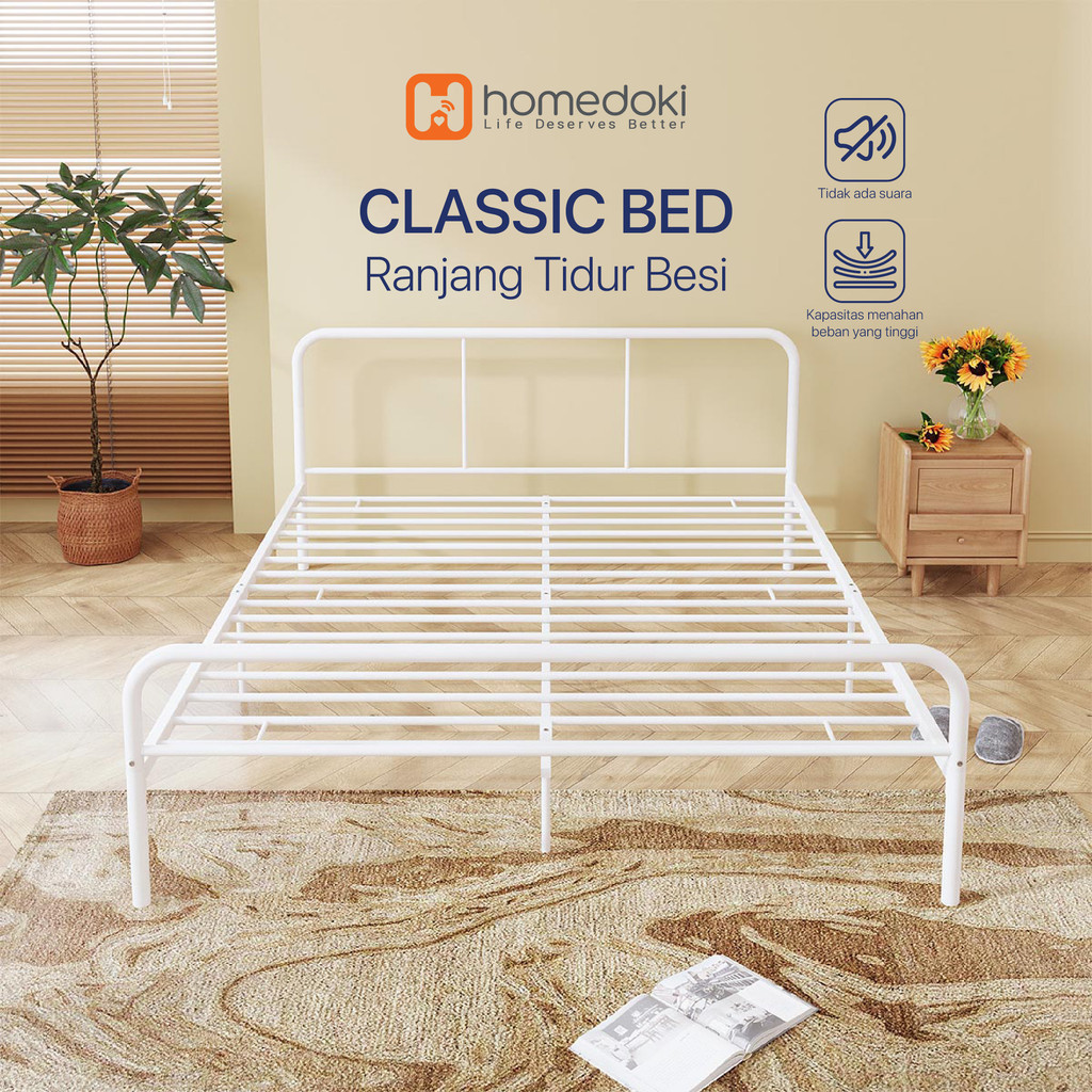 Homedoki CLASSICBED WHITE  Series / Dipan Tempat Tidur Kai Ranjang Besi /Puith Divan Kasur