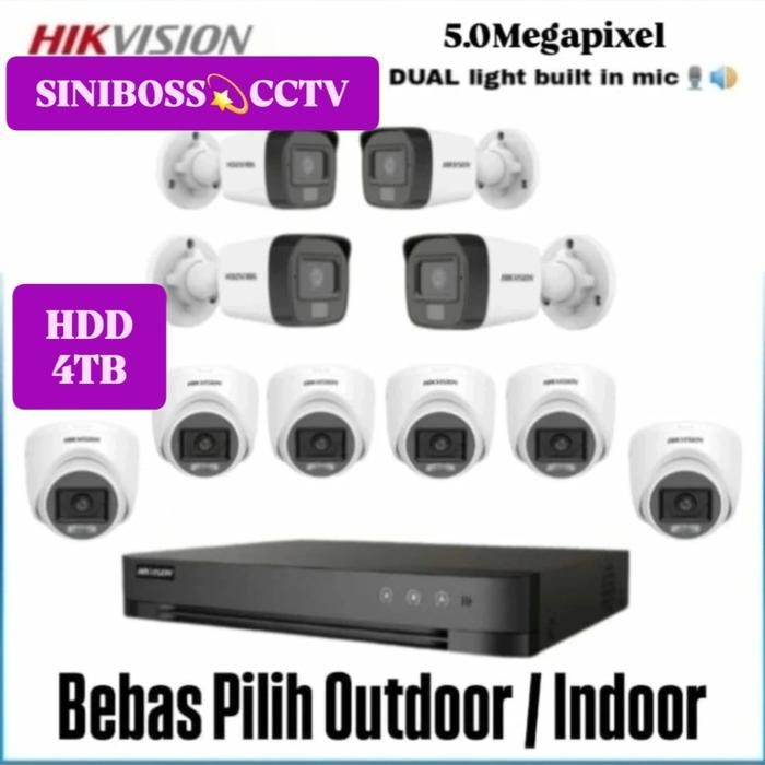 PAKETAN CCTV HIKVISION (HDD 4TB) 10 CAMERA 16CH 5MP COLORVU AUDIO GARANSI RESMI HIKVISION