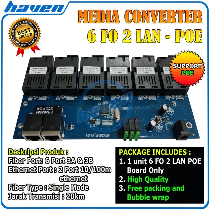 Media Converter 6 Port FO 2 Port LAN POE 10/100 Converter 6 FO 2 LAN