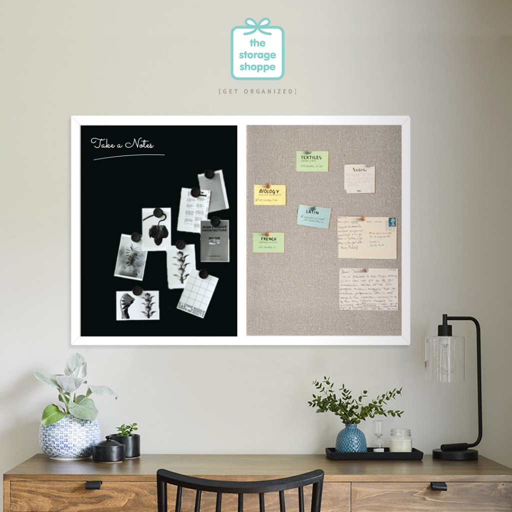 

The Storage Shoppe - Magnetic Chalk Board Fabric Pushpin Board Combo Papan Tulis Bulletin