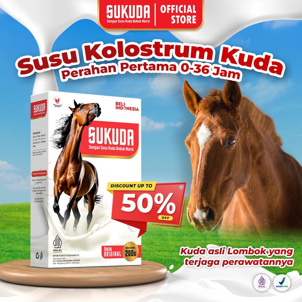 

SUKUDA 3 Box Susu Bubuk Kuda Liar Lombok Original Kolostrum 200 Gram