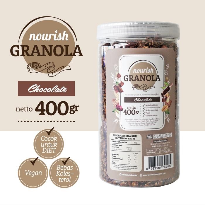 

Nourish Granola Chocolate (Bebas Kolesterol, Tinggi Serat, Vegan) - 400 Gram HOL