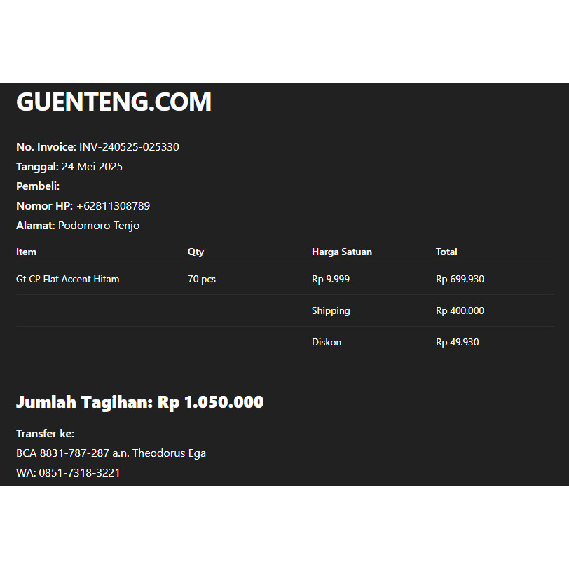 Invoice Only Atap Genteng Beton CP Flat Accent