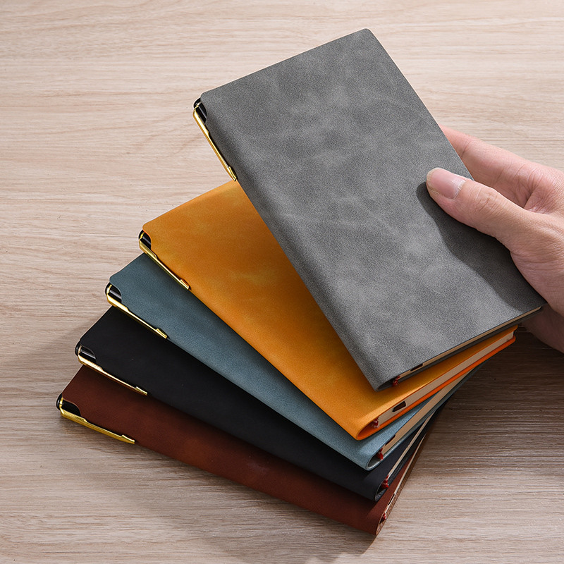 

A6 soft leather notebook; soft cover copybook for business meetings; office enterprise large diary notebook with pen slot