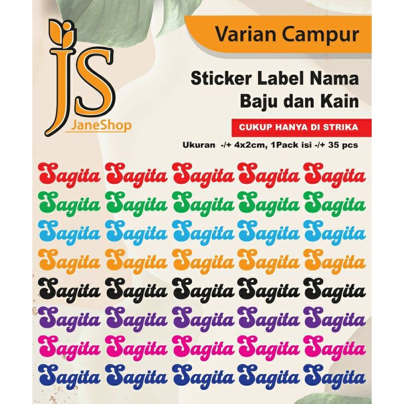 

Sticker Label Nama Baju Kaos Sablon Sticker Iron Custom (Per Pack isi 36pcs) ulkuran 4X1 cm