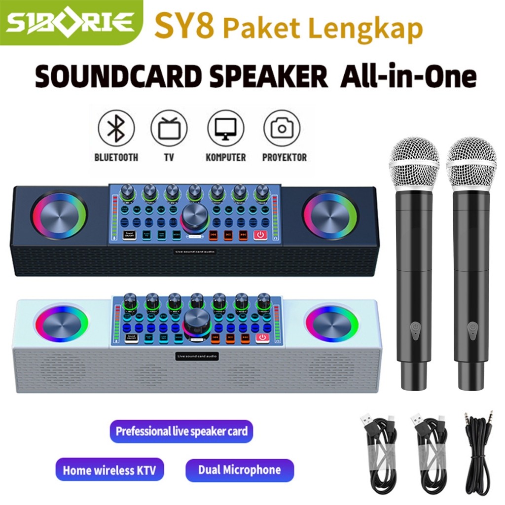 Siborie soundcard speaker all-in-one SY8 Bluetooth sound card with wireless two microphone with exte