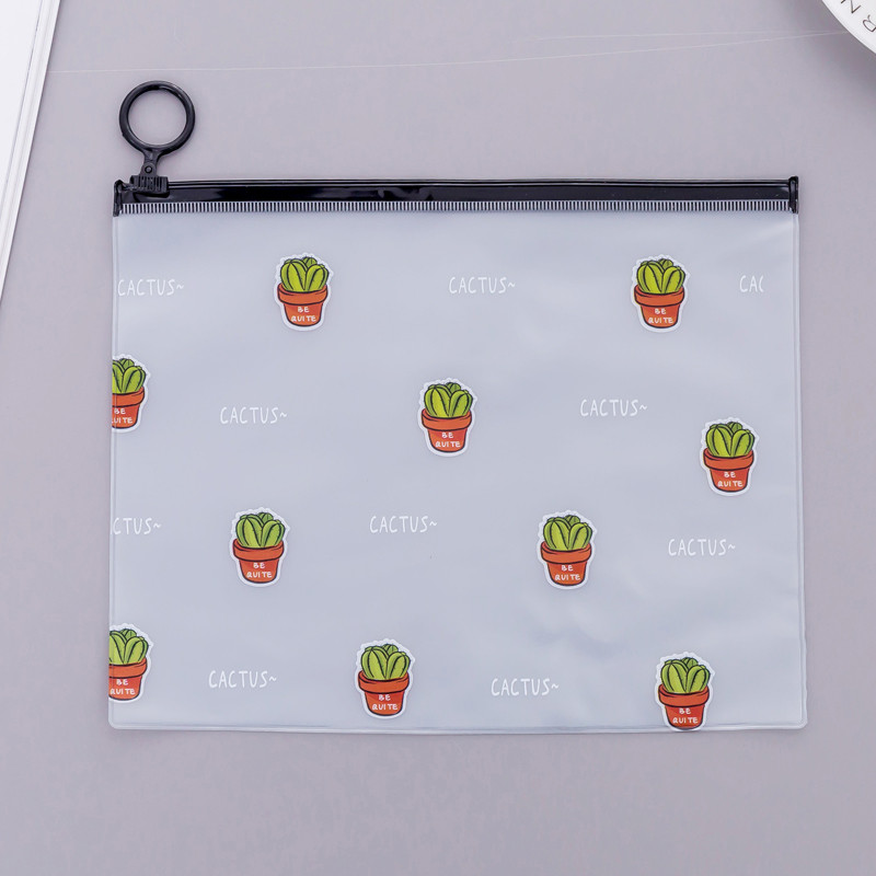 

Cactus Zipper Transparent PVC File Folder Document Filing Bag Traveler's Diary Accessory Tickets Cards Storage Bag