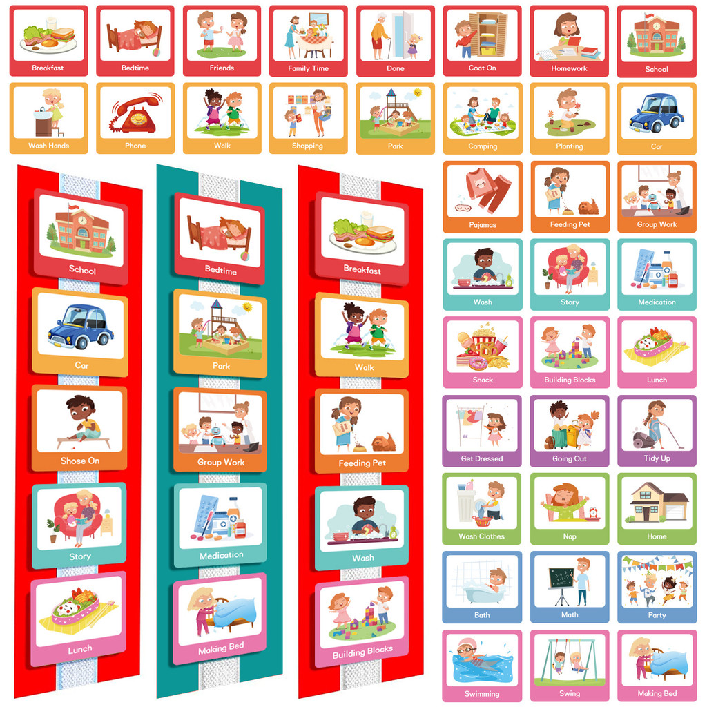 

60 Pcs Visual Schedule Visual Wall Planner Daily Routine Chart for Kids Daily Visual Schedule Card Chore Chart Learning Material