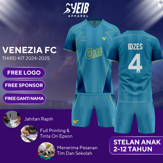 JERSEY BOLA ANAK VENEZIA FC THIRD KIT 2024-2025 SERIE A FULL PRINTING KUALITAS PREMIUM