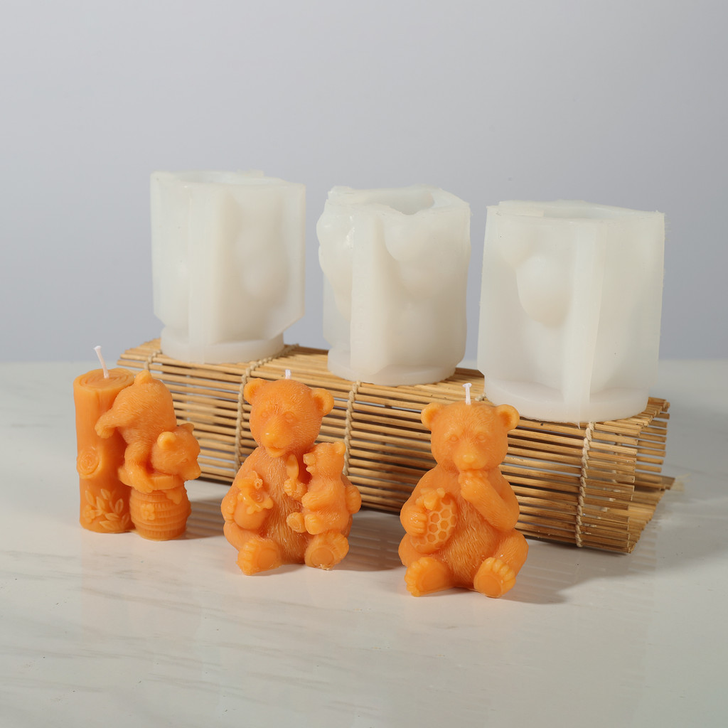 

Honey Jar Bear Candle Mold Silicone Climb/Hug Honey Jar & Eat honey & Sit in the Honey Jar Bear Design DIY Soap Resin Mold Decor