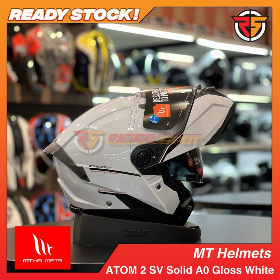 Helm Motor MT HELMETS ATOM 2 SV Solid A0 Gloss White Modular Original Touring