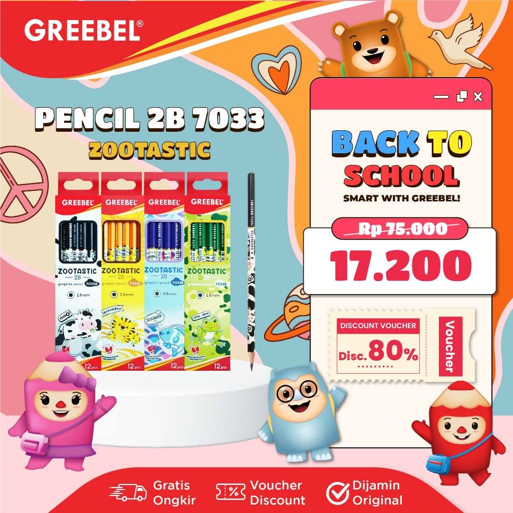 

COD GREEBEL Pensil Kayu 2B (7033) Zootastic / Pensil Tulis / Grafit / Graphite / Pensil Ujian Sekolah / Pensil Gambar HOTT