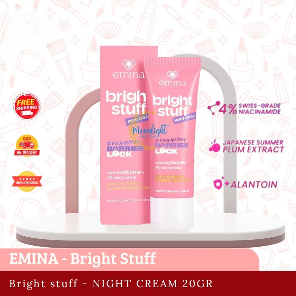 Emina Bright Stuff Night Cream 20g | Pelembab Wajah Malam Hari Emina