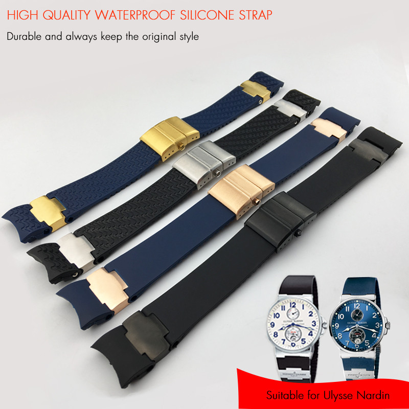 22mm 25mm High Quality Rubber Silicone Watch Strap Two Styles of Design Fold Buckle Watchband Suitab