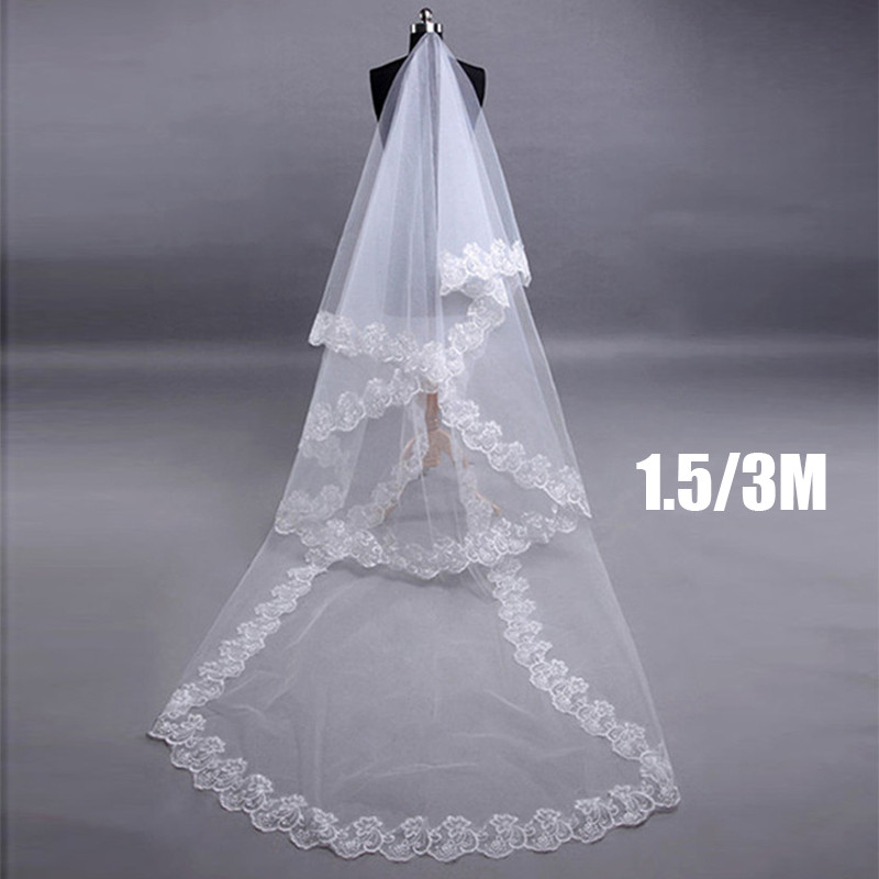 1.5/3/5M Putih Wedding Bridal Veil Renda Lace Bridal Long Veil Bridal Veil For Wedding Party Slayer 