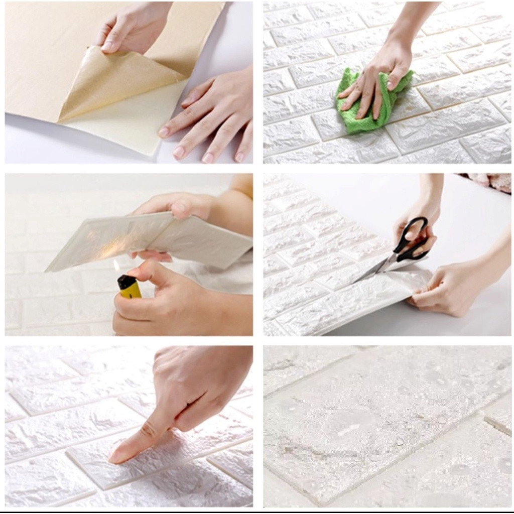(PAKET 10 PCS) Wallfoam Sticker 3D Tebal 3MM / Wallfoam Stiker Dinding Motif Bata Wallpaper Dinding 