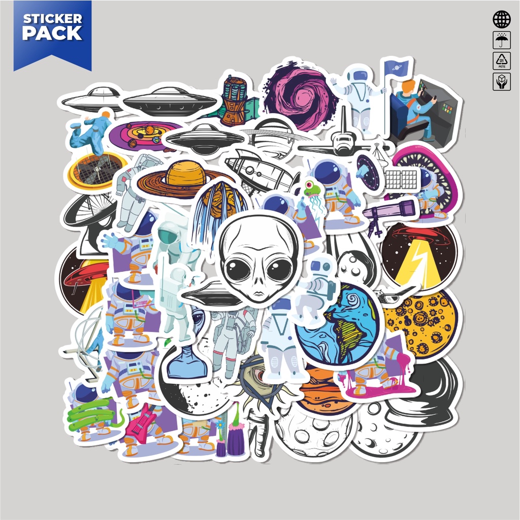 

[100PCS]Stiker Pack Stiker Kartun UFO Alien Astronot Roket Luar Angkasa Aesthetic Vinyl Anti Air Dekorasi Sticker Laptop Buku Journal Koper Helm Casing HP Gitar Helm Skateboard