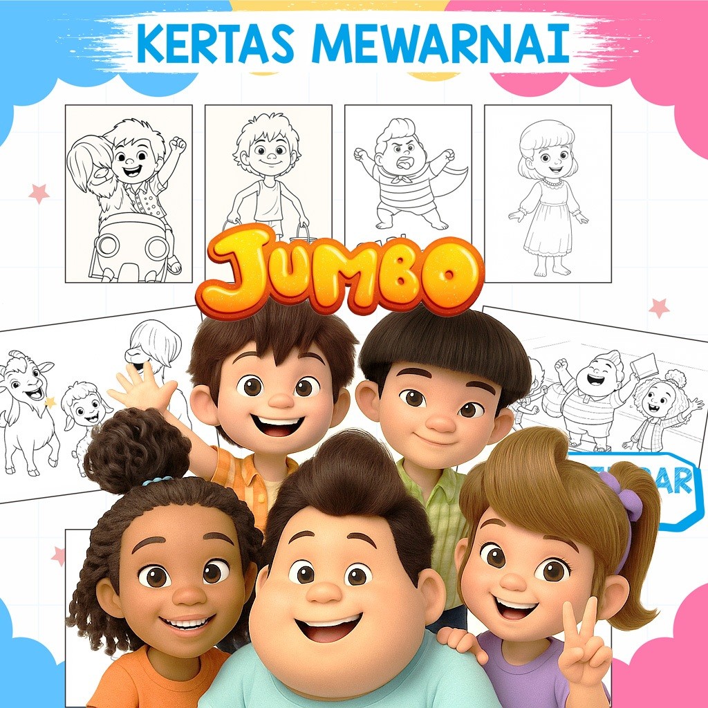 

30 Gambar Kertas Mewarnai Anak Ukuran A4, A5 / Tema Film Jumbo