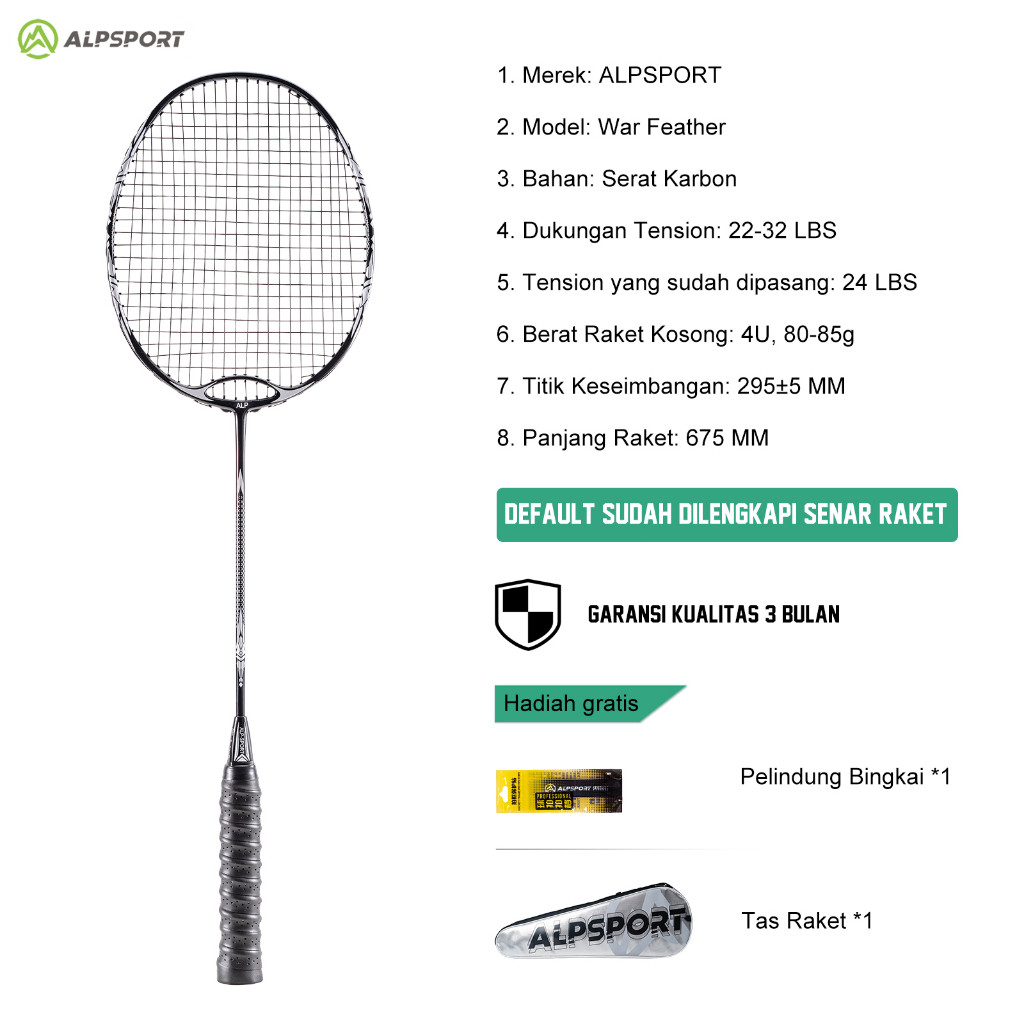 ALPSPORT ZHANYU Power Lock + Rangka Penahan Angin 32LBS 4U G5 Raket BuluTangkis100% Desain Asli T800