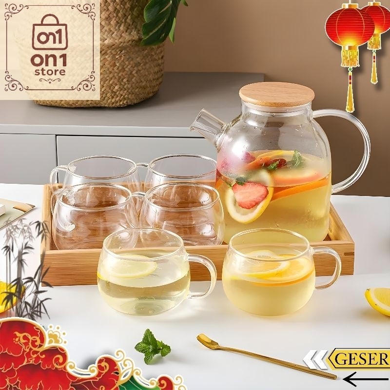 Set Teko Murah / One Two Cups Teko Set Gelas Aesthetic Teko Teh Kaca Tahan Panas Dan Api Tea Set