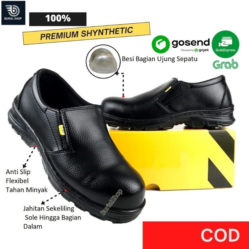 WELSERRSHOP  SEPATU SAFETY SLIP ON PRIA SEPTY SLIP ON TANPA TALI SEPATU SAFETY SEMI BOOTS PRIA KULIT