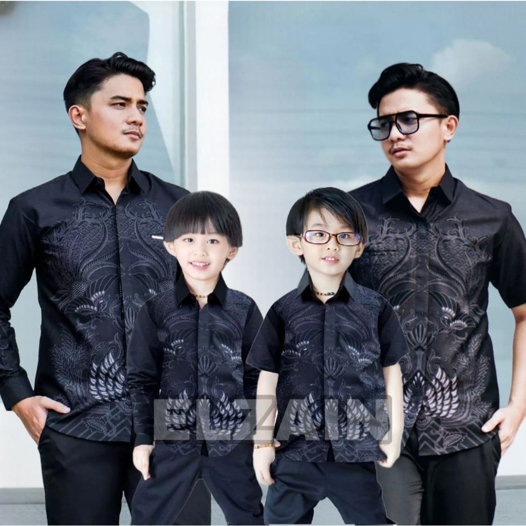 FREE ONGKIR Kemeja Batik Ayah Dan Batik Anak Warna Hitam Kemeja Batik Dewasa Warna Hitam