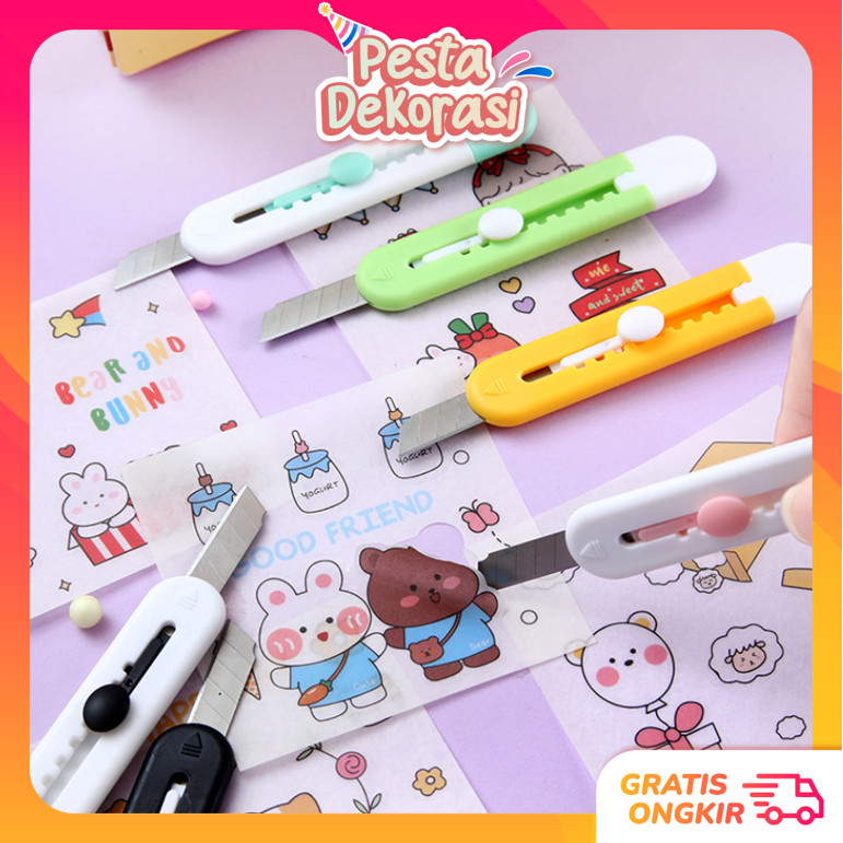 

PESTA DEKORASI 6234 Cutter Mini Motif Polos Pisau Silet Ukir Kecil Mini Cute Cutter Pemotong Kertas Cutter Portable Ukuran Kecil