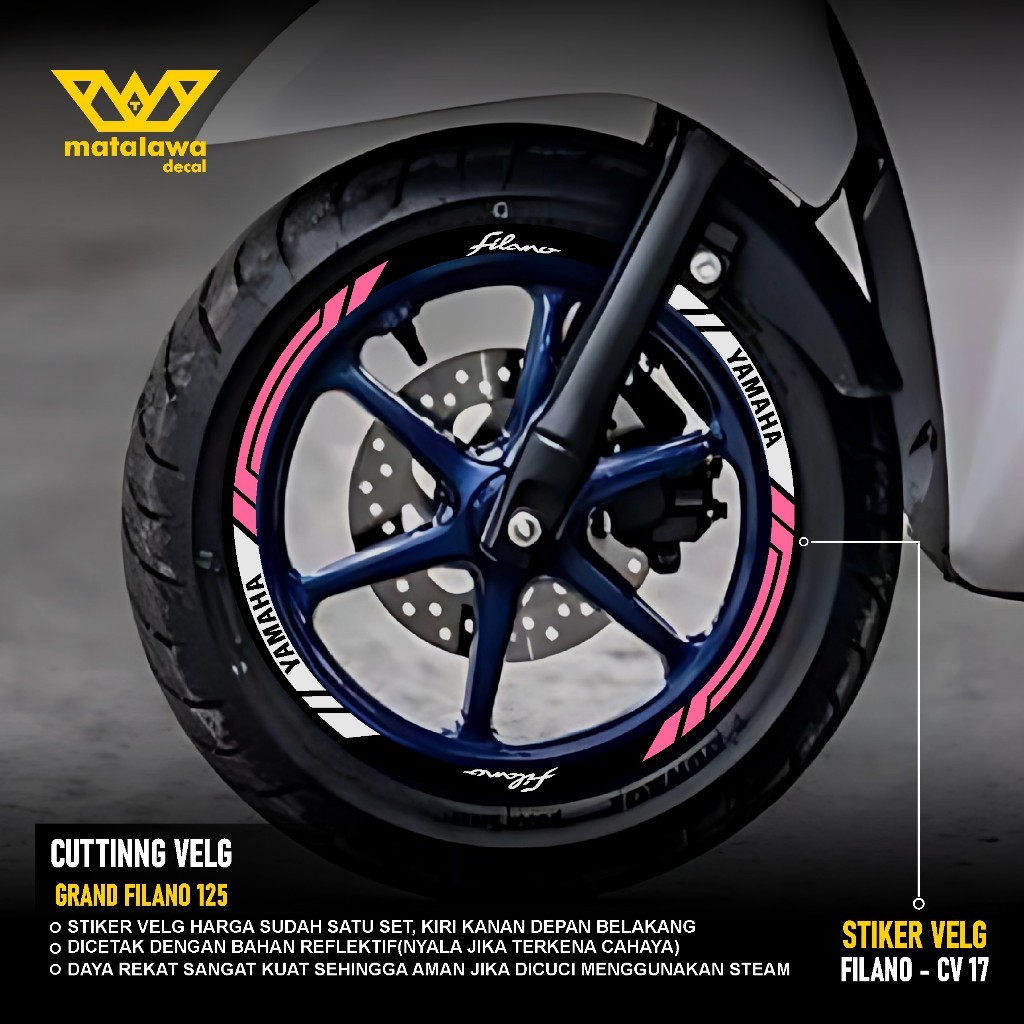 CUTTING STICKER VELG YAMAHA NEW GRAND FILANO RING 12 LIS STIKER PELK MOTOR VARIASI R 12 SET DEPAN BE