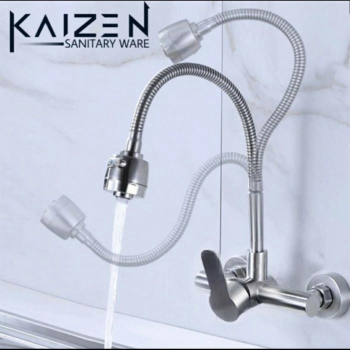 Kran kitchen sink dinding tembok panas dingin kran dapur fleksibel berkualitas