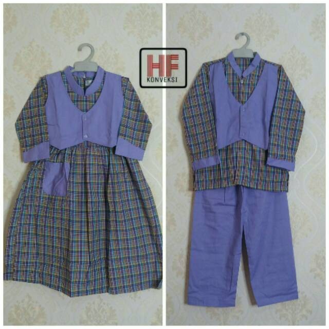 JUANXSHOP Seragam Muslim Anak Tk / Baju Muslim Gamis TK Kotak Rompi Ungu