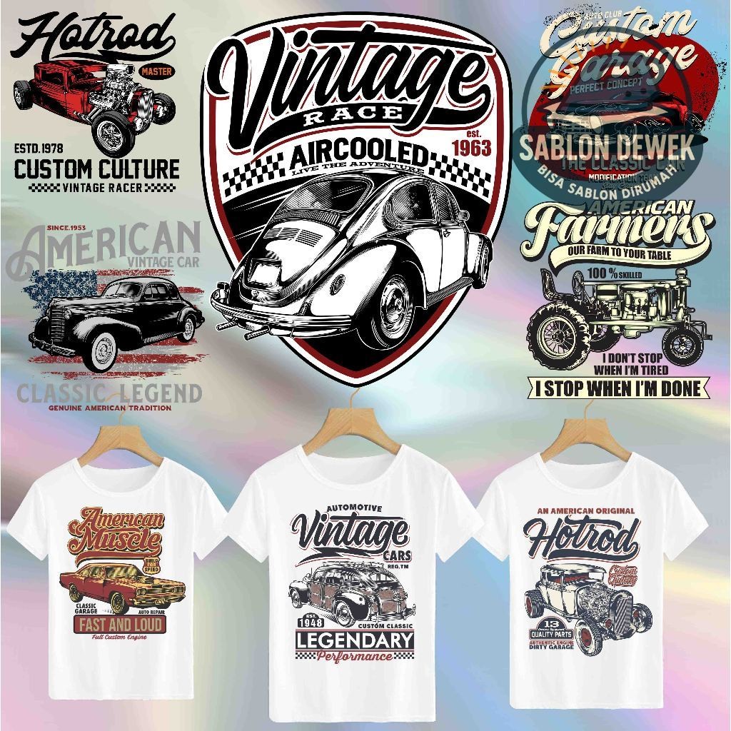 

SABLON STICKER DTF UKURAN 28CM TEMA VINTAGE CAR