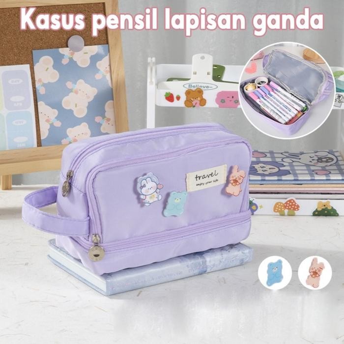 

TERLARIS~[ Mall 2547] Besar Jumbo Pencil Cases Large Capacity Pencil Bag Pouch Holder Box for Girls Office Student Stationery Organizer School - Ungu