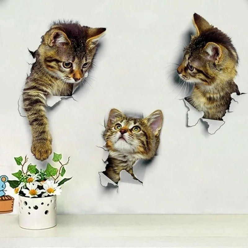 

3pcs 3D Cute Cat Self-adhesive Removable Wallpaper for Children's Living Room Bedroom Background Wall Bathroom Sticker