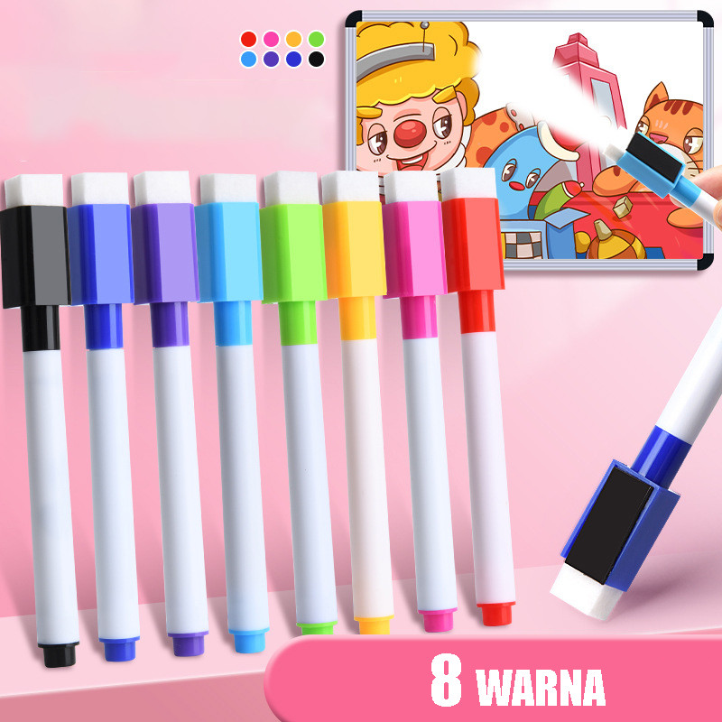 

SPIDOL PENGHAPUS WHITEBOARD / 1SET 8PCS SPIDOL WARNA WARNI + PENGHAPUS TERMURAH / SPIDOL WIPE AND CLEAN PP60AA