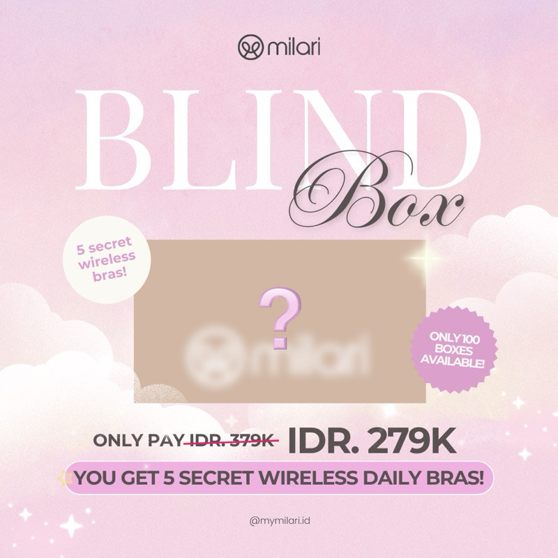 Milari Blind Box Daily Bra Tanpa Kawat, Warna Random Isi 5Pcs/Box, Kualitas Export Korea