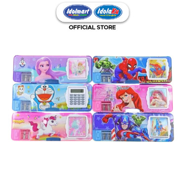 

IDOLMART Tempat Pensil Magnet Karakter Anak 2 Sisi + Kalkulator & Serutan Tempat Alat Tulis Anak Sekat Multifungsi Bogor